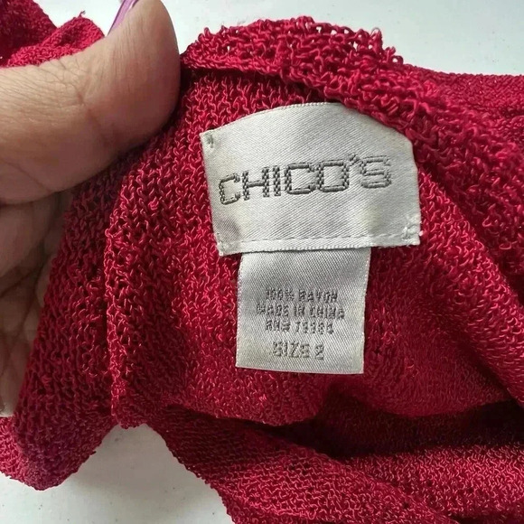 Chicos Womens Sz L Mesh Fringes Red‎ Disco Dress Asymmetrical Hem Side Slit - Picture 7 of 12